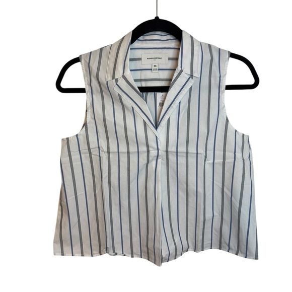 Nwt Banana Republic Striped Sleeveless Cotton Poplin Blouse - Picture 2 of 7